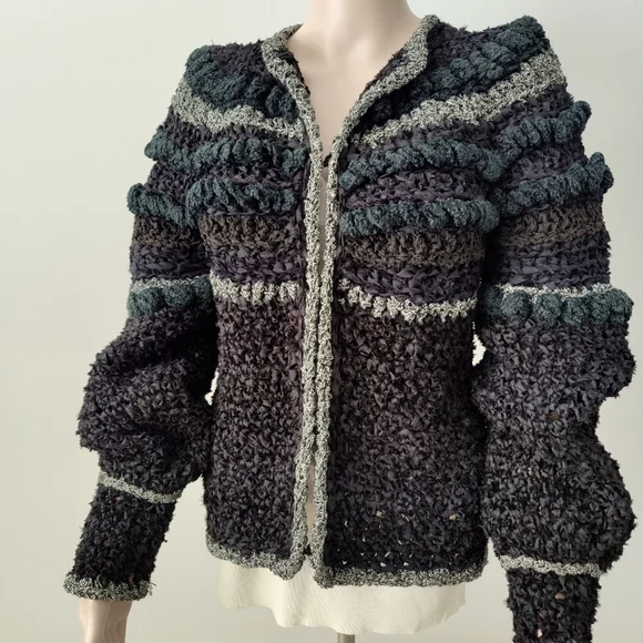 Vintage Estelle Gracer 1982 Vintage Ribbon Sweater Jacket - Picture 1 of 12